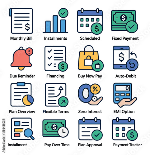 Installment icon collection. modern simple icons: bill, payment, financing, schedule, reminder