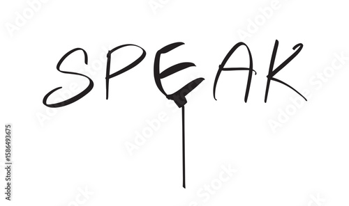 Speak text font calligraphy hand written lettering script black color object voice music vocal sound audio doodle talking radio communication seminar speaker show microphone media speech entertainment