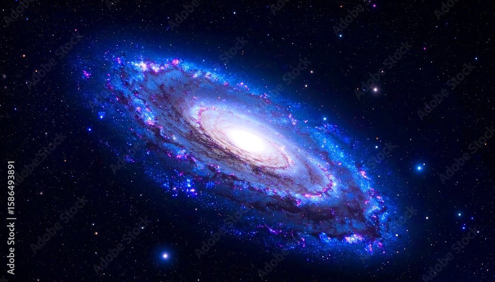 Naklejka premium A vibrant spiral galaxy against a star-studded night sky