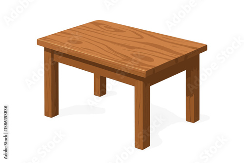 Wooden table 3D vector illustration. Isolated brown wood furniture for interior design. Empty tabletop surface for product display, mockup or presentation. Realistic object.