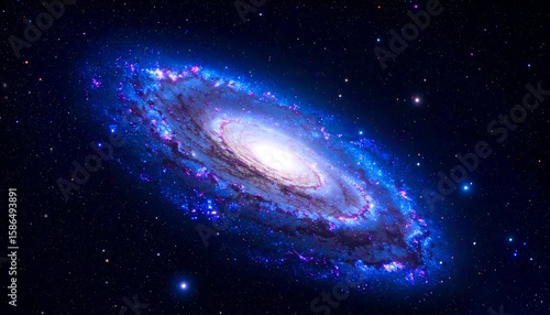 A vibrant spiral galaxy against a star-studded night sky