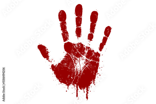 Red bloody handprint isolated. Horror scary dirty hand print splatter. Grunge blood stain splash and fingerprint. Crime scene, murder, violence or Halloween vector concept.
