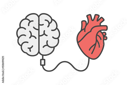 Emotional intelligence concept. Connection between heart and mind. Balance between logic and feelings. Brain vs love. Self control, psychology metaphor, philosophy symbol.
