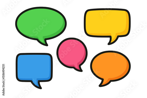 Colorful cartoon speech bubbles set. Vector chat and talk balloons for comics. Empty message and dialog clouds for communication. Graphic icon collection on transparent background.