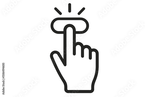 Hand clicking button icon. Finger pressing a button concept. Pointer cursor tap action for website or mobile app interface. UI UX design element. Start, submit, select interaction.