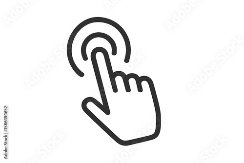 Hand clicking icon. Finger pointer cursor press button. Touchscreen gesture symbol. Website UI element for app or web. Call to action concept. Simple line vector illustration.