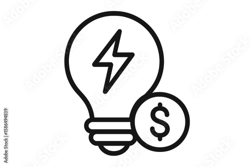 Electricity Cost Icon – Vector Line Symbol Representing Energy Price, Tariff, Electric Bill, Utility Payment, Power Savings, Financial Efficiency, Isolated on Transparent Background