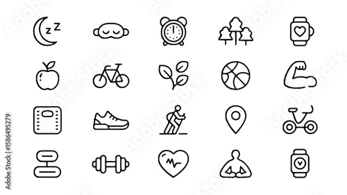 Black and white line art icons for health and fitness 1
