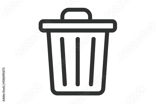 Minimalist Trash Bin Icon for User Interface, Recycle Bin Symbol, Waste Disposal Graphic, Simple Black Line Art, Clean Vector Illustration, Office Organization, Declutter Digital Concept
