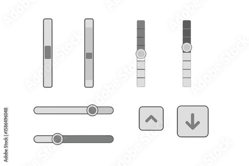 Modern Scroll Bars and Interface Sliders Set – Vertical and Horizontal UI Elements, Progress Indicators, Up Down Navigation Buttons, Interactive Widgets for User Interface Design