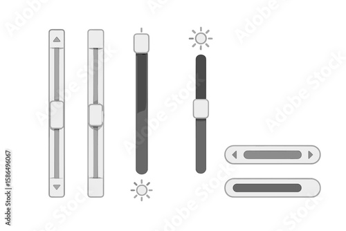UI Scroll Bars and Sliders Set – Vertical and Horizontal Scrollbars, Progress Bars, Brightness Adjustment Sliders, Interface Widgets, User Experience Elements, Button Controls