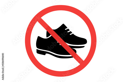 No Shoes Allowed Sign Vector. Prohibited Footwear Symbol. Remove Shoes Warning Icon. Red Circle Ban Sign. Footwear Not Permitted. Entry Restriction Notice. Transparent PNG and Vector Illustration.