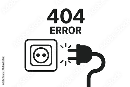 404 error page not found vector illustration. Concept of disconnection, lost connection, or problem. Unplugged electric plug and socket. Website banner design element.
