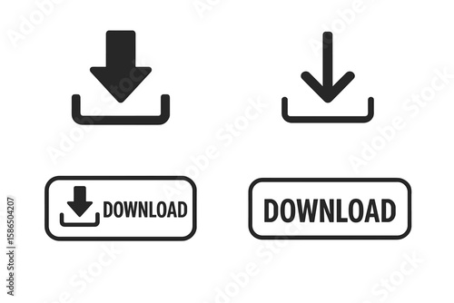 Set of download icons and buttons for website, app, or software. Modern vector illustration for UI and UX design. Simple arrow symbol for saving or loading data files.