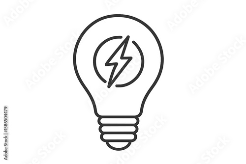Minimalist Light Bulb Line Art Icon with Electric Power Symbol Vector Illustration – Clean Energy, Innovation, Electricity, Transparent Background, Digital Design Element, Power Concept
