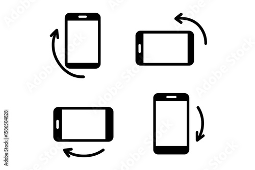 Phone screen rotation icon set. Auto rotate symbol for mobile device. Smartphone orientation from portrait to landscape mode. UI UX element for responsive web design vector.