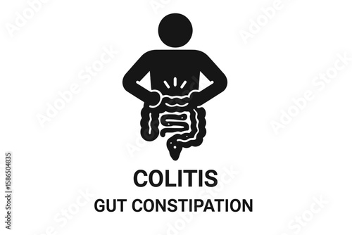 Colitis gut constipation icon. Abdominal bloating vector. Stomachache, digestive problem. Gastroenterology medical design. Health care symbol. Intestine pain disease vector.
