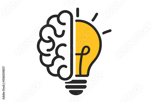 Creative idea logo with half light bulb and brain. Symbol of creativity, innovation, solution, and intelligence. Concept for smart thinking, education, learning, and mind power.