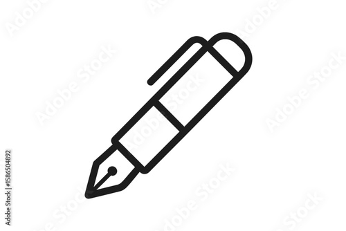 Minimalist Fountain Pen Icon Black and White Vector Illustration, Isolated Office Clipart, Simple Stationery Symbol, Modern Writing Tool Logo Design, Transparent Background