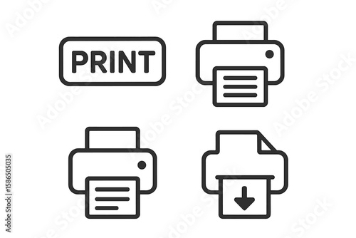 Print Icon Set Vector. Printer Button Symbol Collection. Paper Document Line Art. Simple Modern Printing Device Illustration. Office Technology Equipment. Transparent Background Graphic Resource