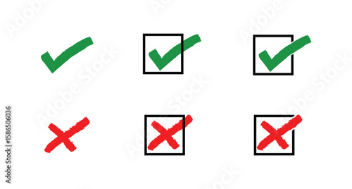 yes and no check mark icon set isolated on transparent background. Set of green and red check box with yes and no sign.
