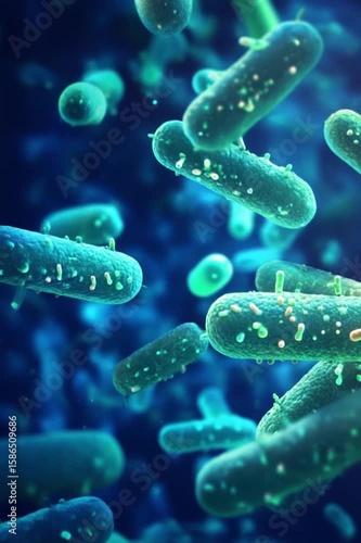 Probiotic Bacteria Under Microscope – 3D Render of Gut Microbiome