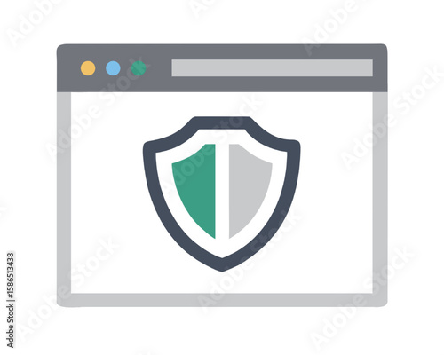 Digital Fortress: Shield safeguarding digital frontiers within a sleek, modern web browser window, symbolizing online security and protection.