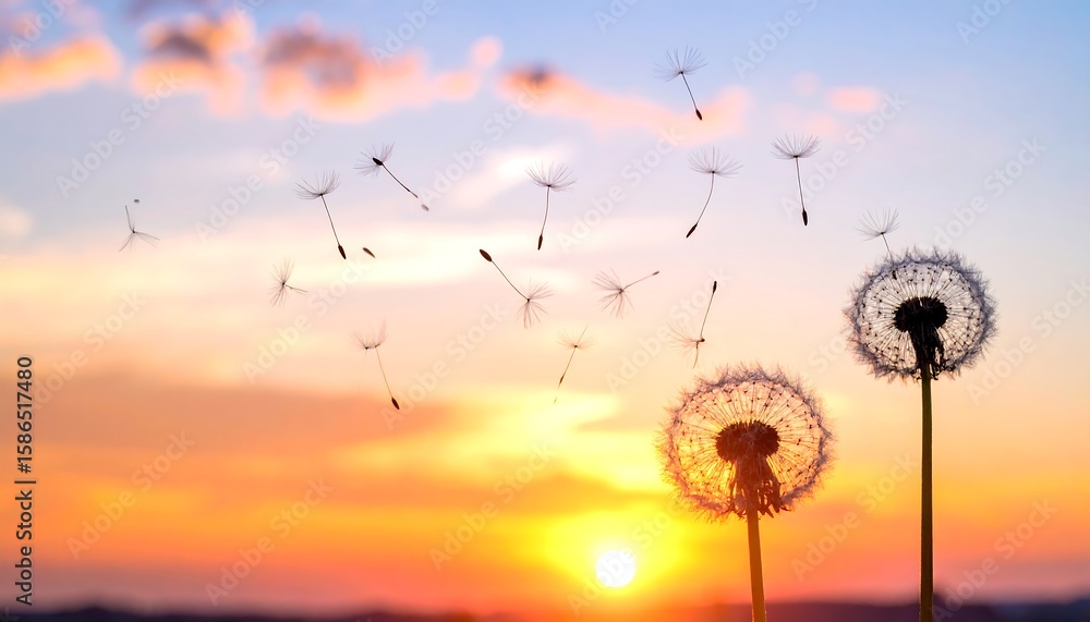 Fototapeta premium Dandelions at sunset
