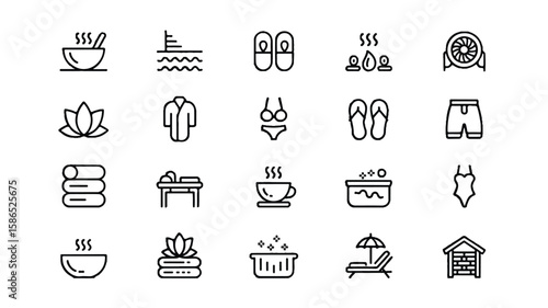 Spa and wellness icons set line art vector