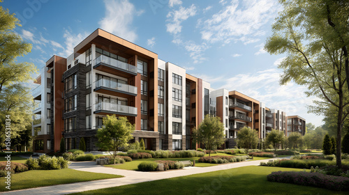 Wallpaper Mural Modern Apartment Building in Urban Living Environment with Contemporary Architecture and Green Space Torontodigital.ca