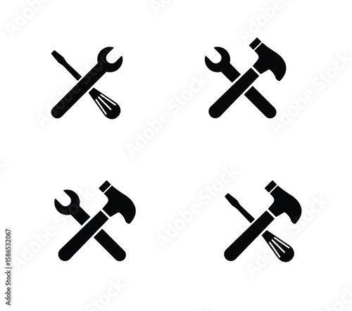 Repair Tools Icon Set. Wrench, Screwdriver & Service Vector Icons