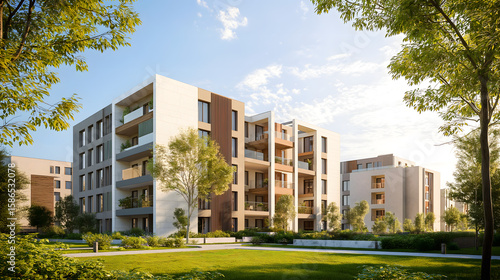 Modern Urban Residential Architecture: Stylish Apartment with Greenery and Nature in City Landscape