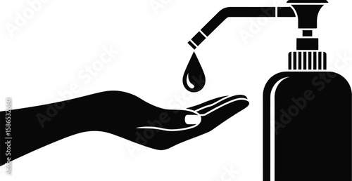 Black silhouette of hand receiving drop from soap dispenser on a white background vector illustration