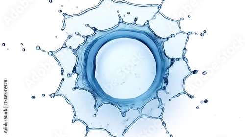 A top-down shot of water splash art against a white backdrop, featuring a central crown and tendrils