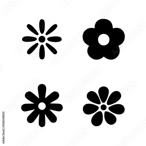 Set of 4 Minimal Black Flower Icons