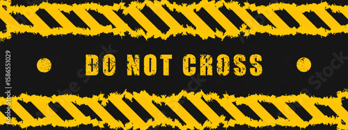 Caution tape with yellow and black stripes on a transparent background. Realistic crossed tape for construction areas. Vector illustration of yellow background with grunge