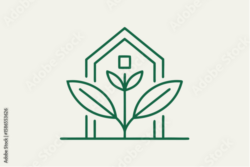 Green eco house logo with leaves, symbolizing nature and environmental design