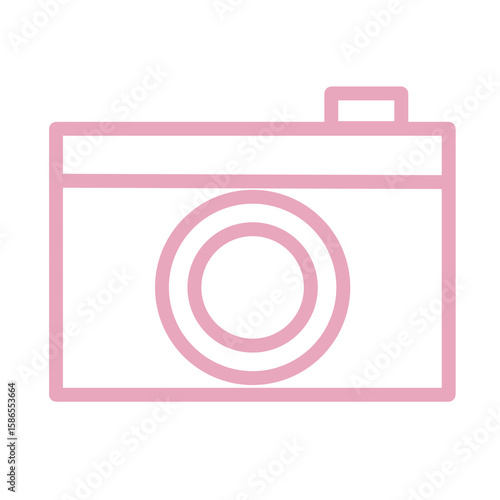 シンプルなピンク色のカメラのアイコン　イラスト　素材