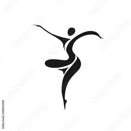 Stylized female figure in graceful dance pose with flowing lines, vector illustration
