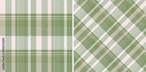 Elegant plaid pattern in soft green hues. Versatile textile design suitable for backgrounds, apparel, or any creative project needing a classic touch.