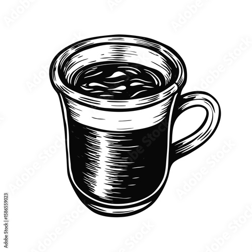 Demitasse cup of espresso on white background shows a stylized beverage. Demitasse cup of espresso is a perfect choice for coffee break, or for illustration.
