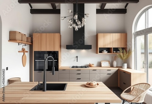 Scandinavian kitchen with matte black fixtures
