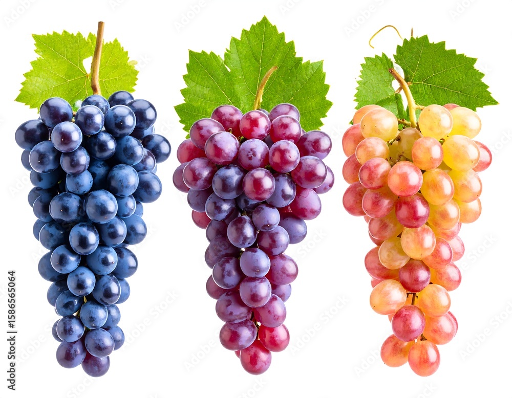 Fototapeta premium Three bunches of grapes, different colors