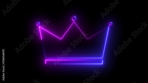 Blue and purple color crown icon animation with glowing neon line.