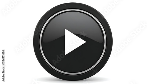 Black play button on white background