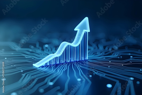 Financial Growth Graph with AI Circuit Background