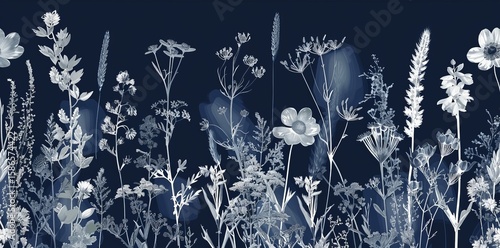 A black and white floral pattern with gold accents. The flowers are arranged in a way that creates a sense of movement and depth. Scene is elegant and sophisticated