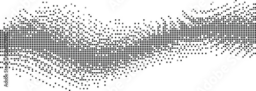 Abstract wave pattern formed by dissolving black and gray squares on a white background