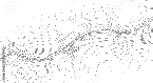 Abstract pixelated pattern with ascending density and varying shades of gray