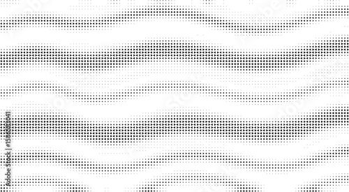 Abstract geometric pattern of black triangles and dots creating wavy horizontal bands on white background